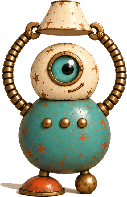 AzadHub's helper: a small robot with one teal eye, holding up a lampshade